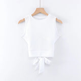 Summer Sleeveless Knitted Tops Solid Color Sports Tops Back Cross Bandage T-shirts