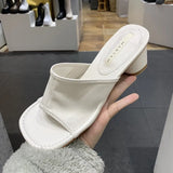 New Brand Designer Square Toe Mules Heels Slippers Sandals Women Solid High Heels Women Slides Ladies Party Sandals