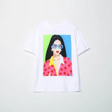 2025 New Women's Round Collar Short Sleeve Contrast Color Print T-Shirt 5644156
