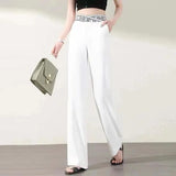 Silk Wide Leg Pants Women Summer New High Waist Hanging Feeling Loose Waist Straight Barrel Loose White Drag Long