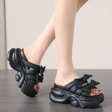 New Thick Bottom Slope With Slippers Female Korean Version Of Fashion Open Toe Drag-Drag Bow Wear Beach