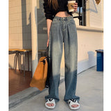 Pants Straight Jeans Vintage Clothes Blue Streetwear High Waist Washed Mom 2022 Fashion Trousers Baggy Denim