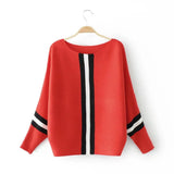 autumn new vertical stripe contrast loose pullover sweater women short bat sleeve