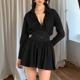 Black Embroidery Shirt Mini Dress- Outfit