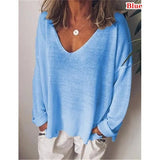 V-neck Pullover Cotton Solid Color Long Sleeve Women's
