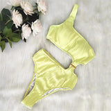 2025 New Solid-Color One-Shoulder Swimsuit Sexy Lady