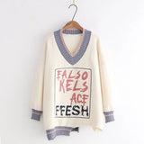 and winter 2021 new fashion wild V-neck irregular hem letter printed pullover sweater sweater