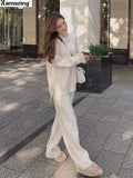 Women Autumn New Two Piece Set Pullover Sweater Tracksuit High Waist Knit Straight Pants Suit Spring Clothes