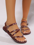 Women's Sandals Large Size 2025 New Clip Toe Retro Buckle Flat Bottom Cross With Beach Women's Shoes