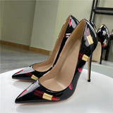 graffiti fetish sexy fashion custom design big size 8cm 10cm 12cm high thin heels pointed toe pumps QP138