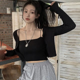 Set Sling Short Knitted Cardigan For Woman Sweaters Femme Chandails Pull Over