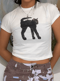 Black Cat Printed Crop Top- Outfit
