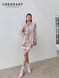 Abstract Aesthetic Striped Long Sleeve Button Up Shirt For Women Autumn 2022 Pink Collared Designer Top And