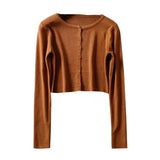 Style O-neck Short Knitted Sweaters Women Thin Cardigan Fashion Sleeve Sun Protection Crop Top Ropa