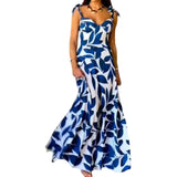 Spot 2025 Summer New Women's Fashion Temperament High Waist Sling Long Printed