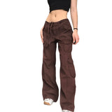 Women's Retro Workwear Resin Solid Color Pants Wide Leg Loose Straight