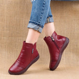 2022 Autumn Fashion Women Genuine Leather Boots Handmade Vintage Flat Ankle Botines Shoes Woman Winter