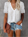 Blouse Women 2022 Fashion Patchwork V Neck Office Work Lady Shirts Plus Size Streetwear Casual Short Sleeve Chiffon