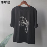 summer t-shirts character printing tops tees solid color white t-shirts women drinking girls