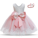 Girl Tutu Dress Headband Outfit Bowknot Clothes Baby Summer Dress Infant Party Wear Christening Gown 1 Year