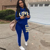 Piece Set Women Outfit LOVE Letter Print High Neck Hoodies Sweatshirt Pants Tracksuit 2020 Plus Size Streetwear Casual