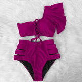 Sexy Women High Waist Bikini Swimsuit Swimwear Female One Shoulder Ruffle Biquini Bikini Set Bathing Suit