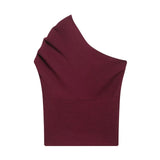 Women's Knitted Top 2025 Spring Sexy Shoulder Folded Body Short