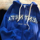new American retro letter embroidery zipper hoodie women's Y2K street casual loose sweatshirts trend wild long-sleeved