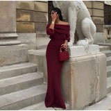Burgundy Off Shoulder Fold Knit Midi Dress- Outfit