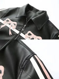 Black Bow Faux Leather Biker Jacket- Outfit