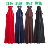 2025 New Dress Women's High-End Bare Back Hanging Neck French