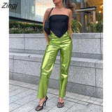 Fall Faux Shiny Leather Pants For Women Fashion 2022 High Waist Skinny Silver Pu Long Pants Ladies Casual Long