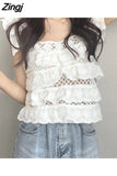 Women Summer New Chic Solid Elegant Sweet Simple Fashion Hollow Out All-match Sexy Design Tender Female Daily Ulzzang