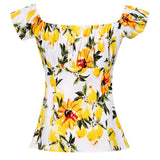 Women's Tshirt Vintage Retro Party Wear Lemon Print Yellow Short Sleeve Off Shoulder Lace-Up Slim Ladies Summer Tops Tee