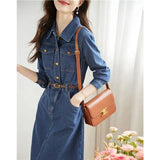 Zingj Joker Show Thin Denim Dress Female 2024 Summer New Casual Pocket Closed Waist Skirt-Outfit