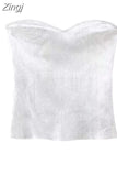 Off Shoulder Corset Tops For Women Silver Knit Crop Top Female Backless Sexy Tube Tops Summer Sleeveless Bustier Top