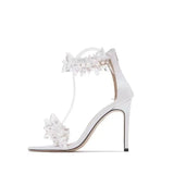 Wind A Word With Fine Heel Sandals 2025 New White Crystal Wedding Shoes Water Diamond High Heels